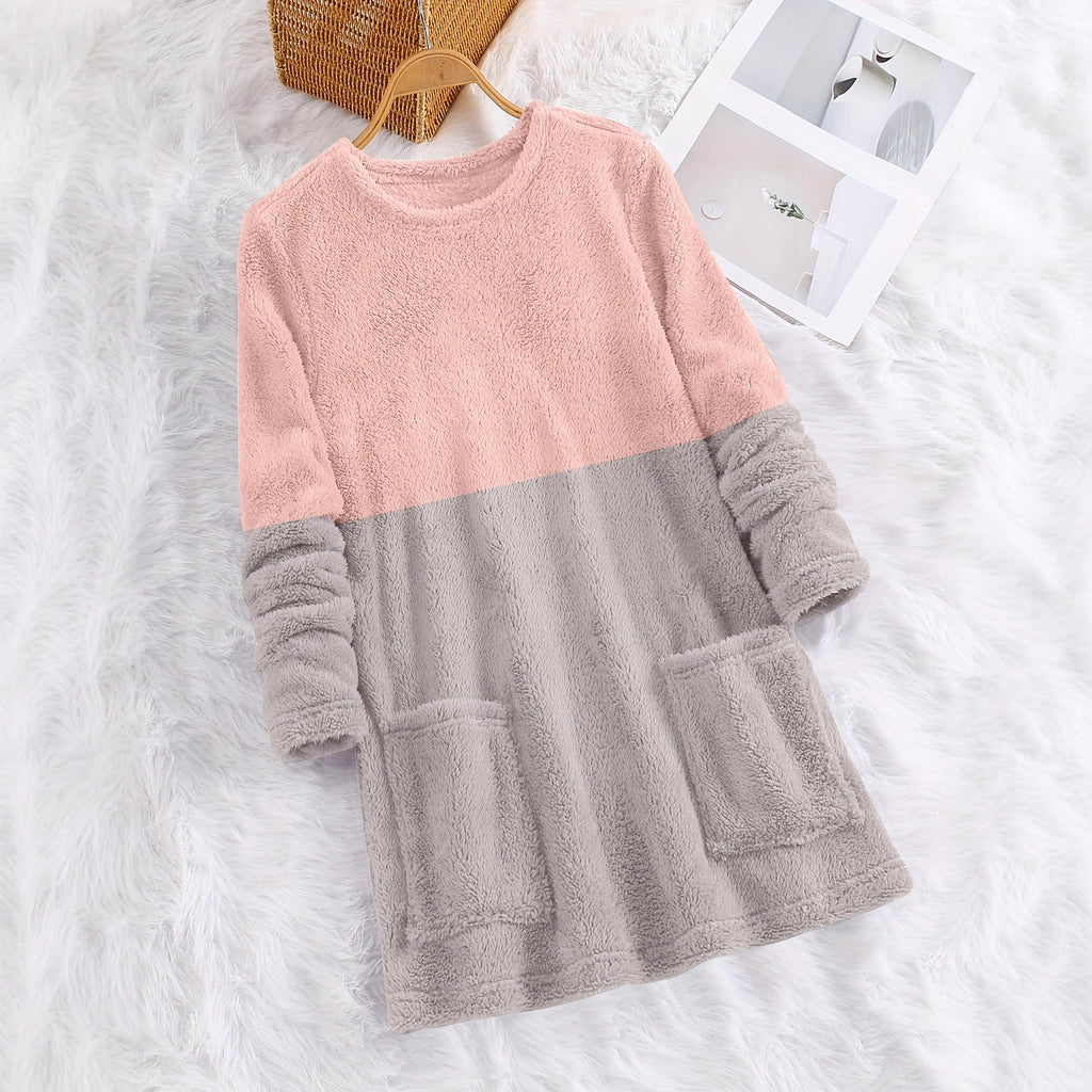 Damen Colorblock Pullover mit Rundhals und Tasche