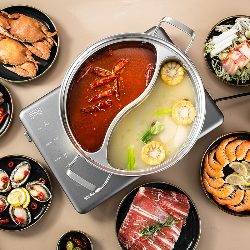 Zwei-Geschmacks Hot Pot, 32cm, mit Glasdeckel