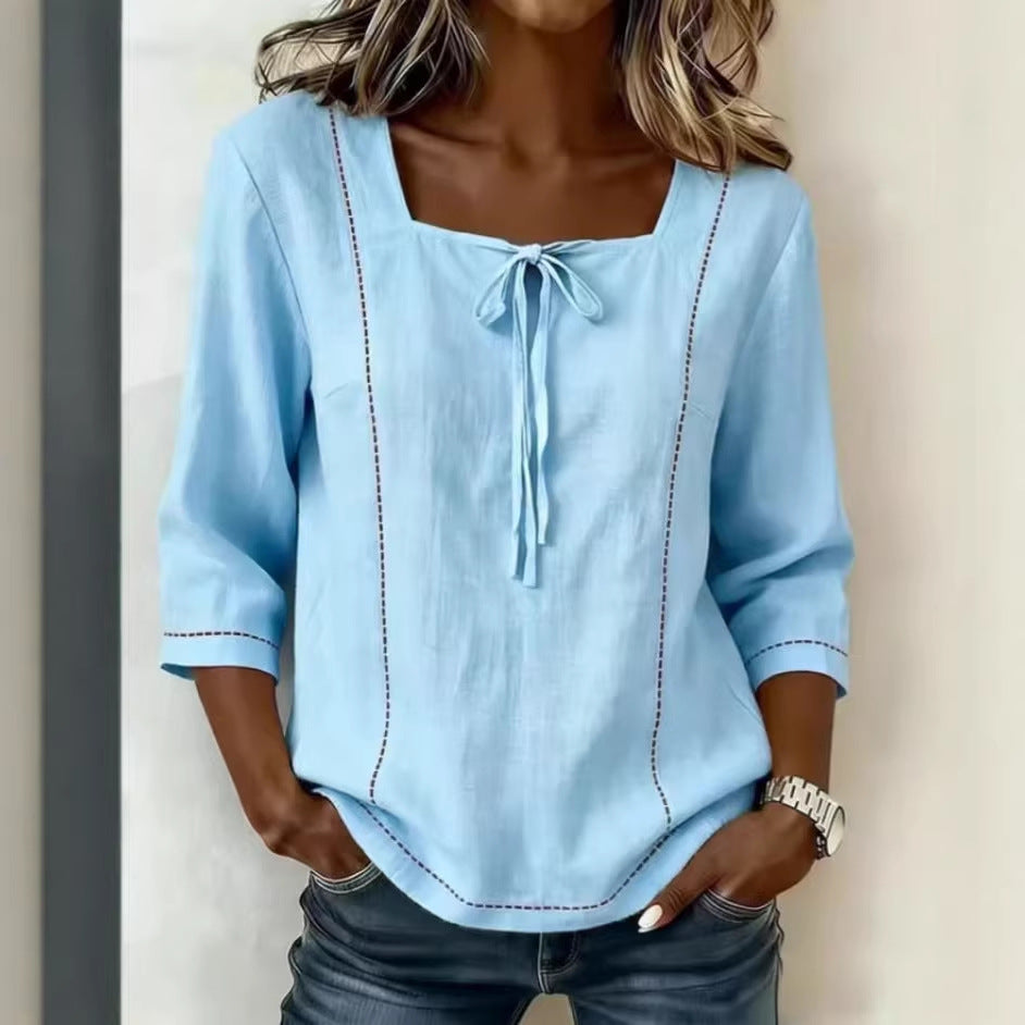 Bedrucktes Mid-Sleeve Shirt mit Schnürung | LuxeStyle
