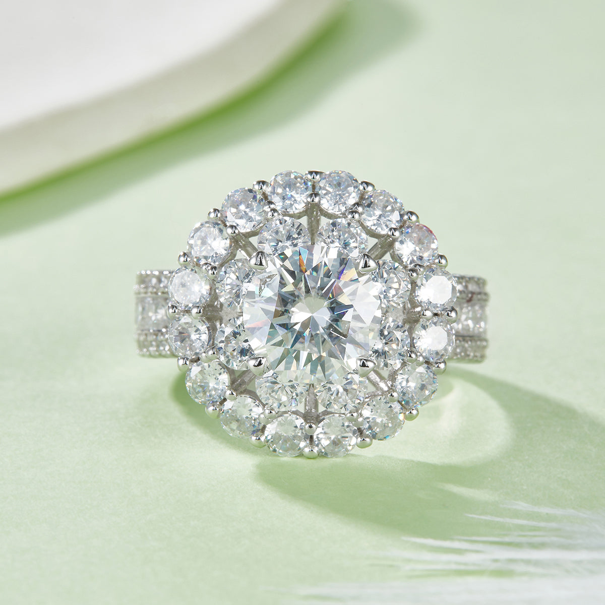 Moissanit-Ring mit doppeltem Halo, Platinbeschichtet