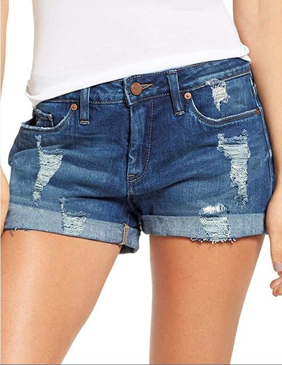 Gerade geschnittene, elastische Denim-Shorts – Ansicht 3