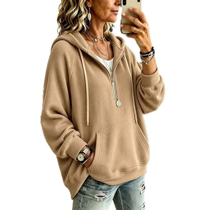Corduroy Hoodie mit halber Knopfleiste