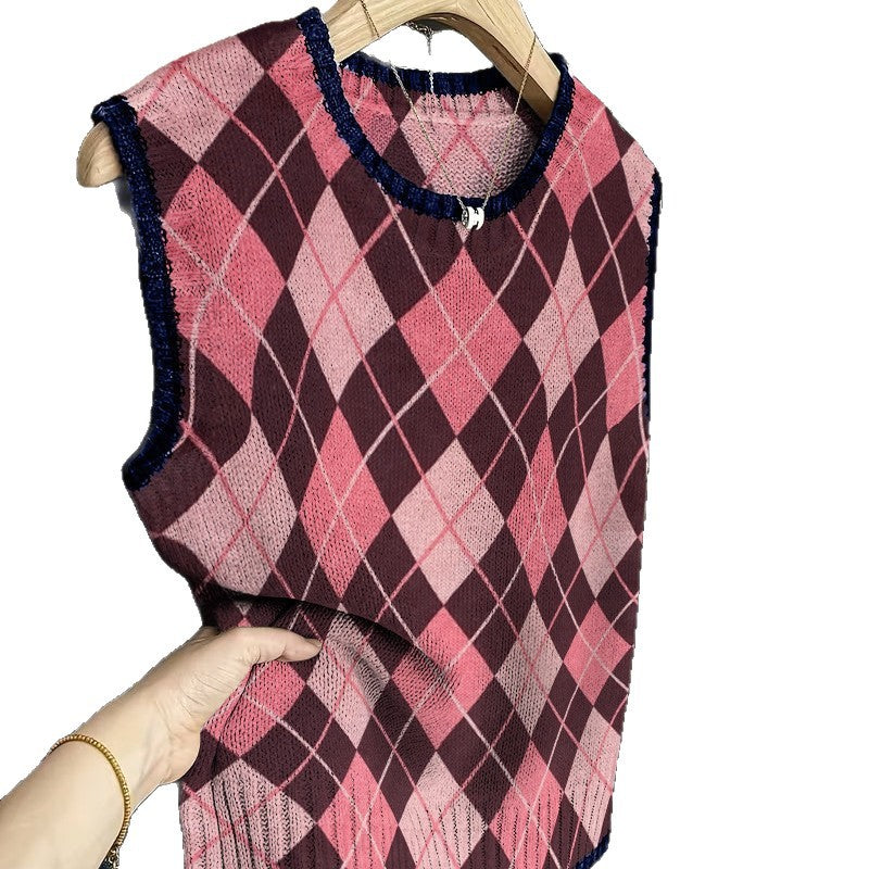 Retro Color-Block Strickweste für Damen