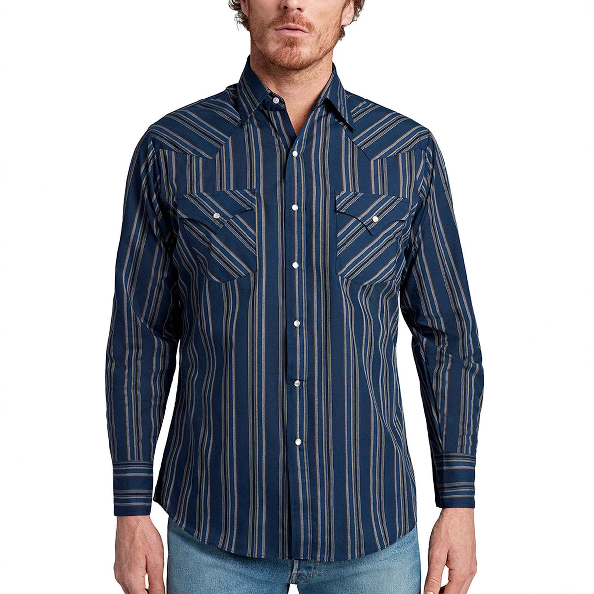 Gestreiftes Langarmhemd für Herren im Western-Stil – Bild 4 | LuxeStyle
