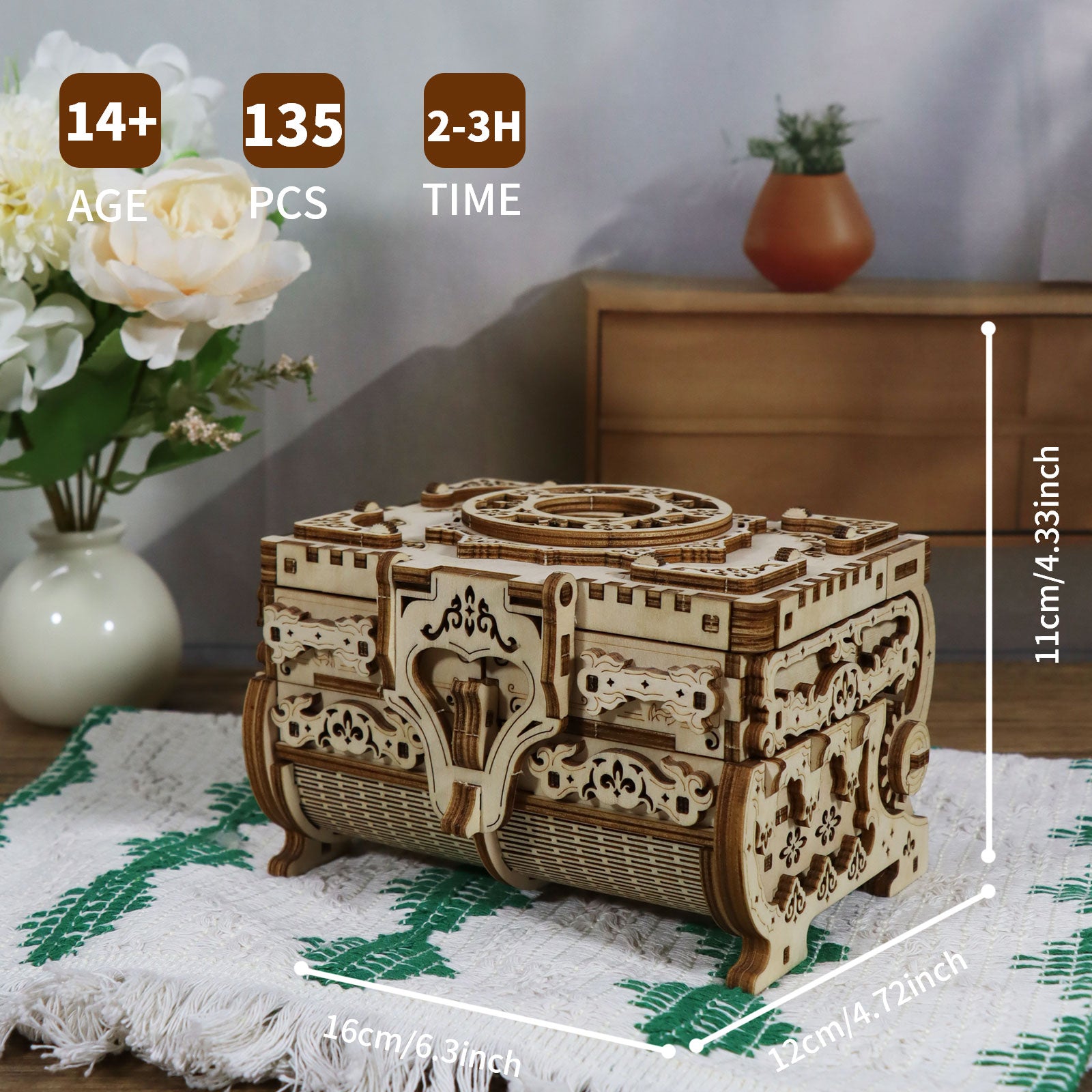 3D Holzpuzzle: Antike Schmuckbox