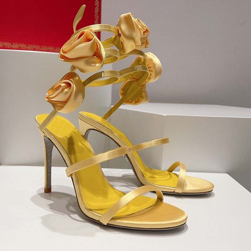 Satin-Sandalen mit Stilettoabsatz & Blumen – Bild 7 | LuxeStyle