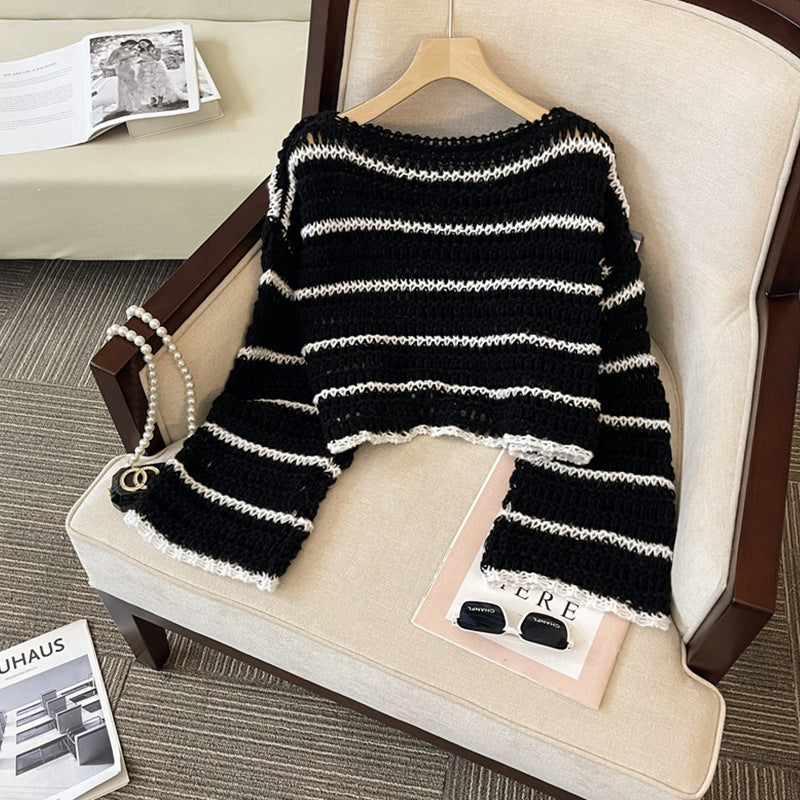 Gestreifter Strickpullover mit weiten Ärmeln – Ansicht 5