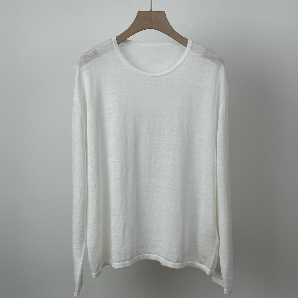 Leinen-Stricktop mit Rundhals und langen Ärmeln