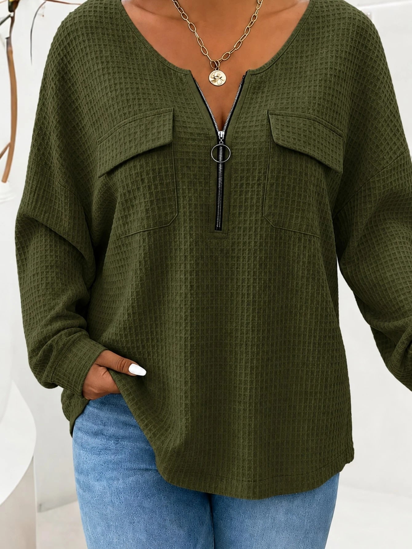 Einfarbiger Damen Pullover mit V-Ausschnitt