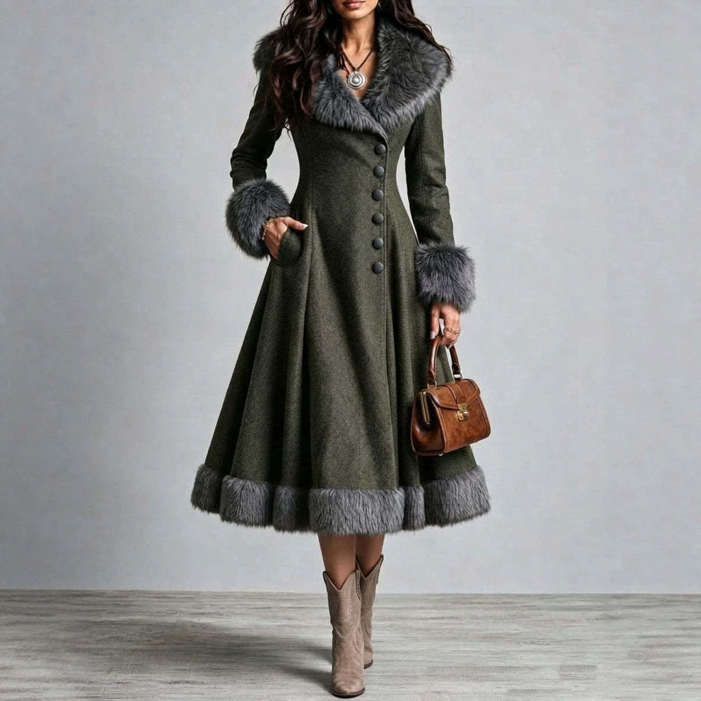 Damenkleid mit Kunstfellkragen – Bild 4 | LuxeStyle