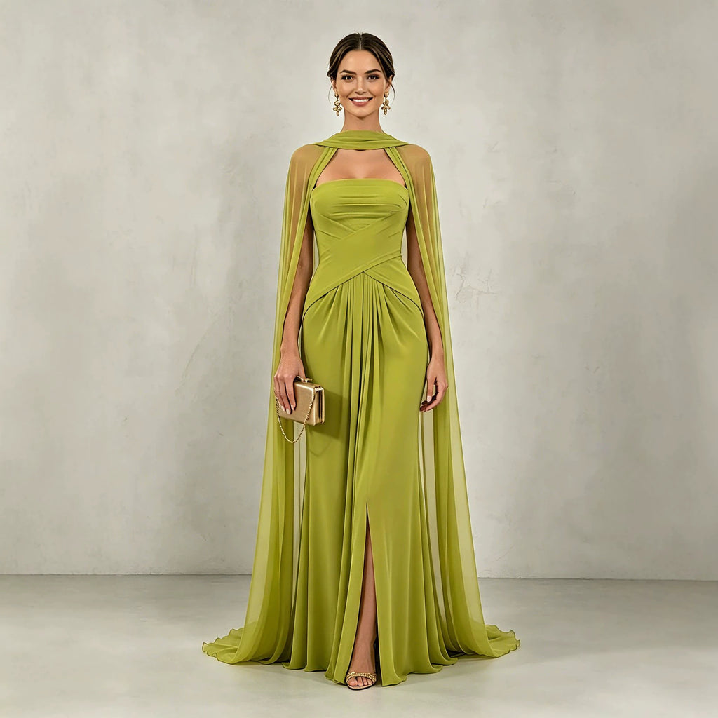 Maxikleid mit drapiertem Schal und Schlitz – Bild 6 | LuxeStyle