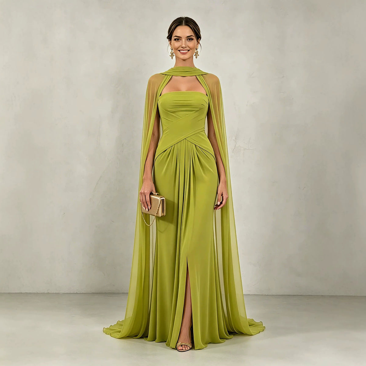 Maxikleid mit drapiertem Schal und Schlitz – Bild 6 | LuxeStyle