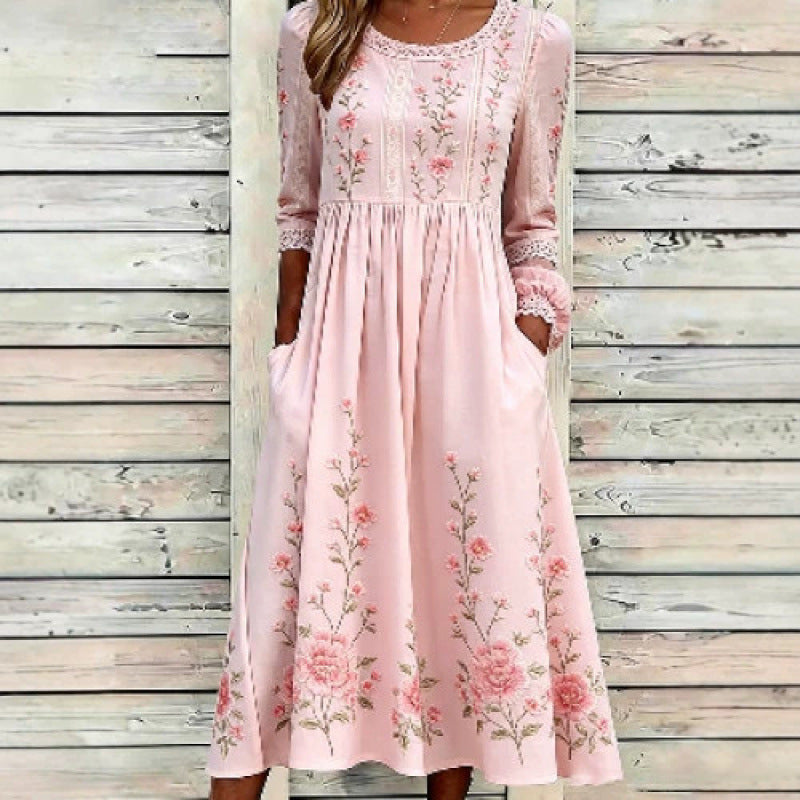 Besticktes Midikleid mit Rundhalsausschnitt