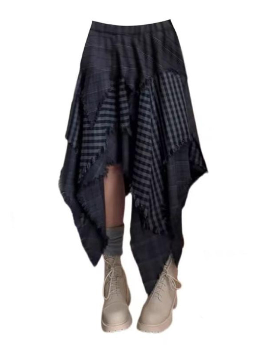 Patchwork Irregular Plaid Skirt