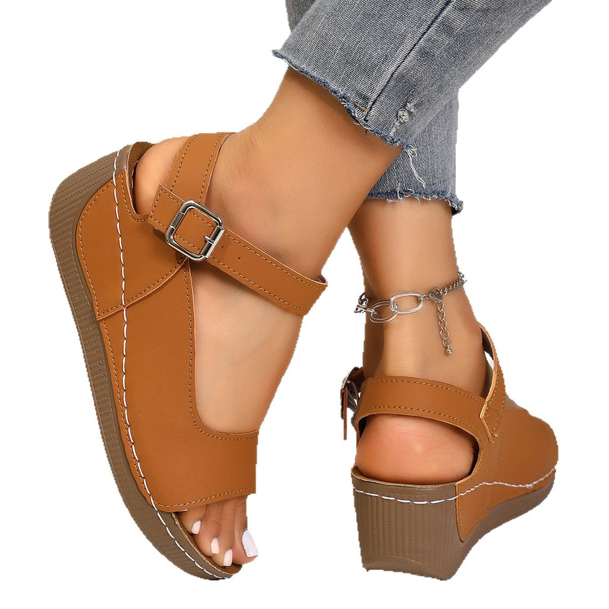 Keilabsatz-Sandalen mit Schnalle