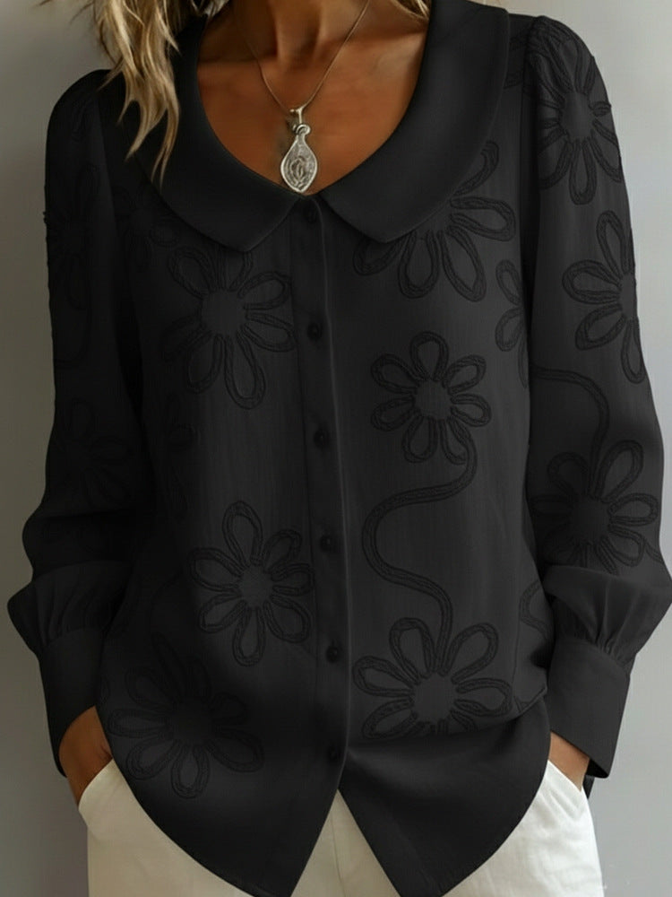 Damen-Langarmshirt mit Stickerei und Kragen – Bild 5 | LuxeStyle