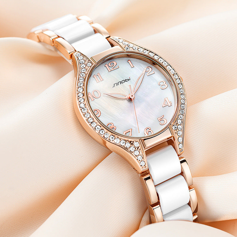 Wasserdichte Quarzuhr mit Diamant-Stahlarmband