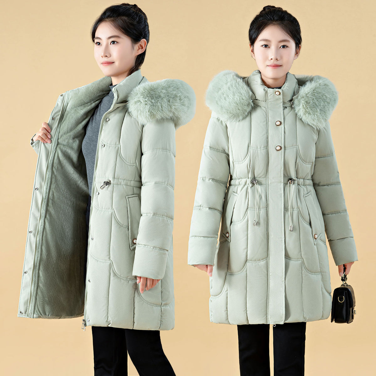 Damen-Daunenjacke mit geometrischem Muster – Bild 2 | LuxeStyle