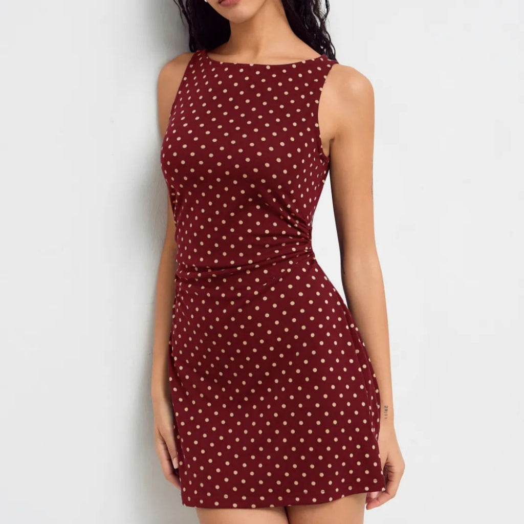 Vintage Polka-Dot Oberteil ohne Ärmel Slim Fit A-Linie Mini-Kleid