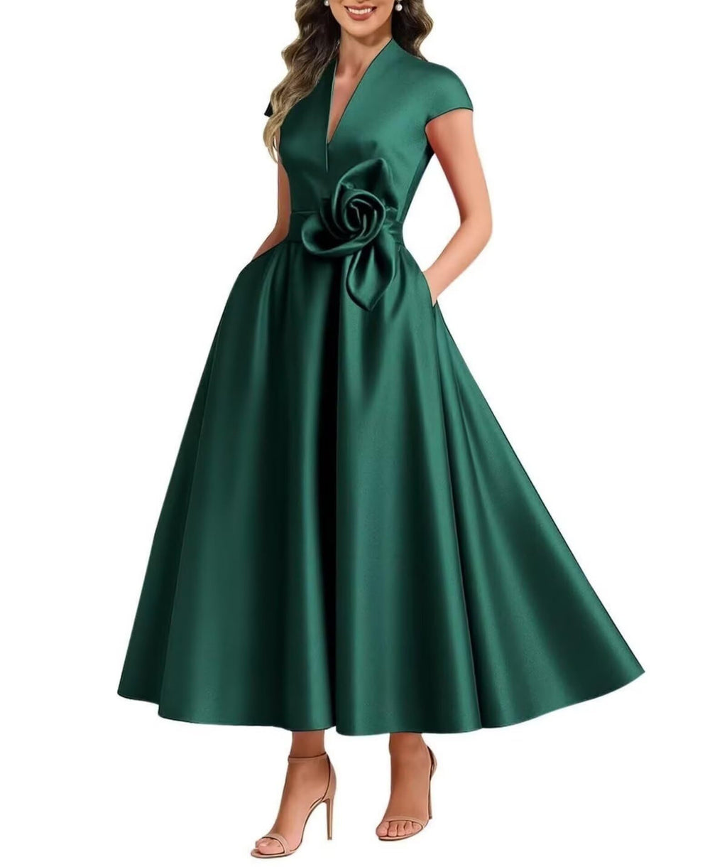 3D Blumen Damen-Satin-Kleid