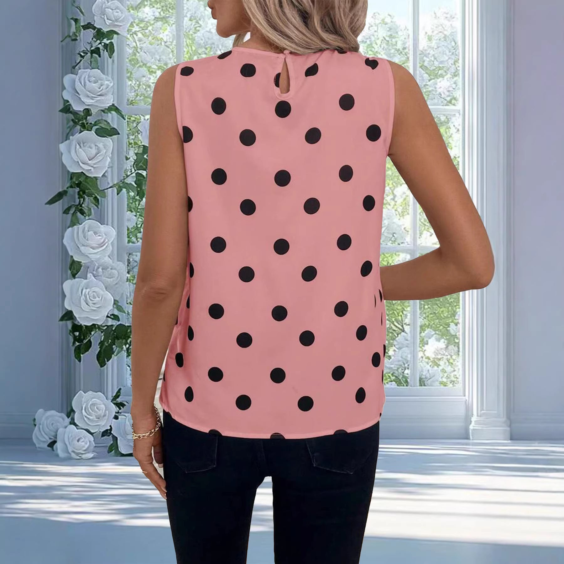 Damen Polka-Dot Print Top Ärmellos
