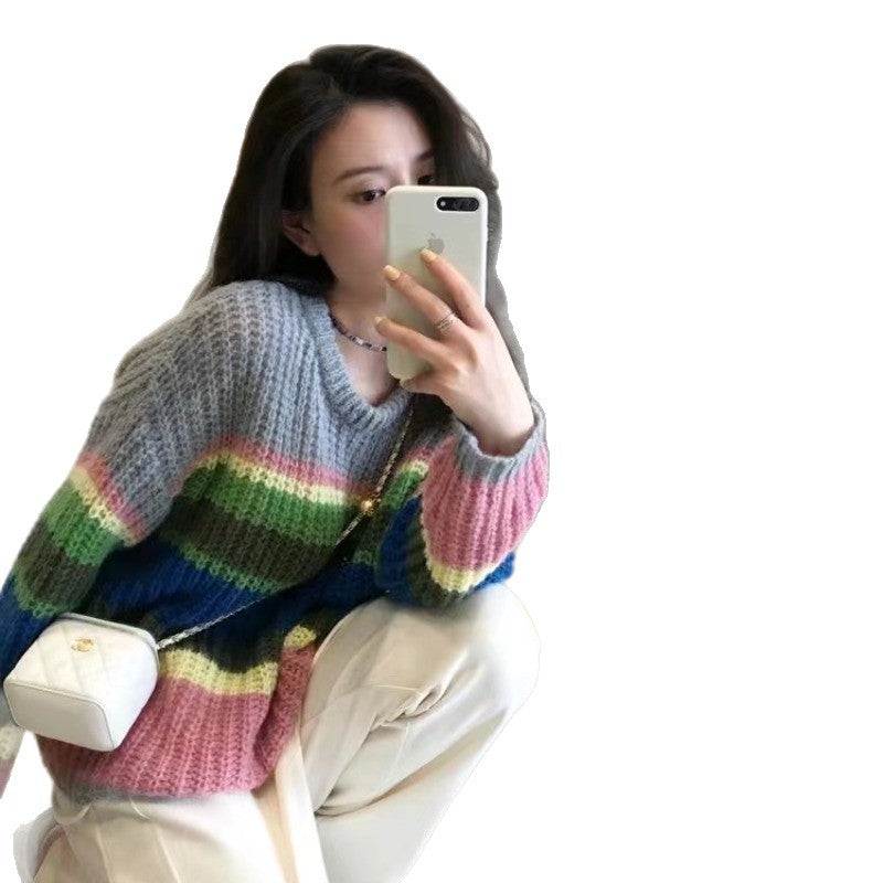 Regenbogen-Mohair-Pullover