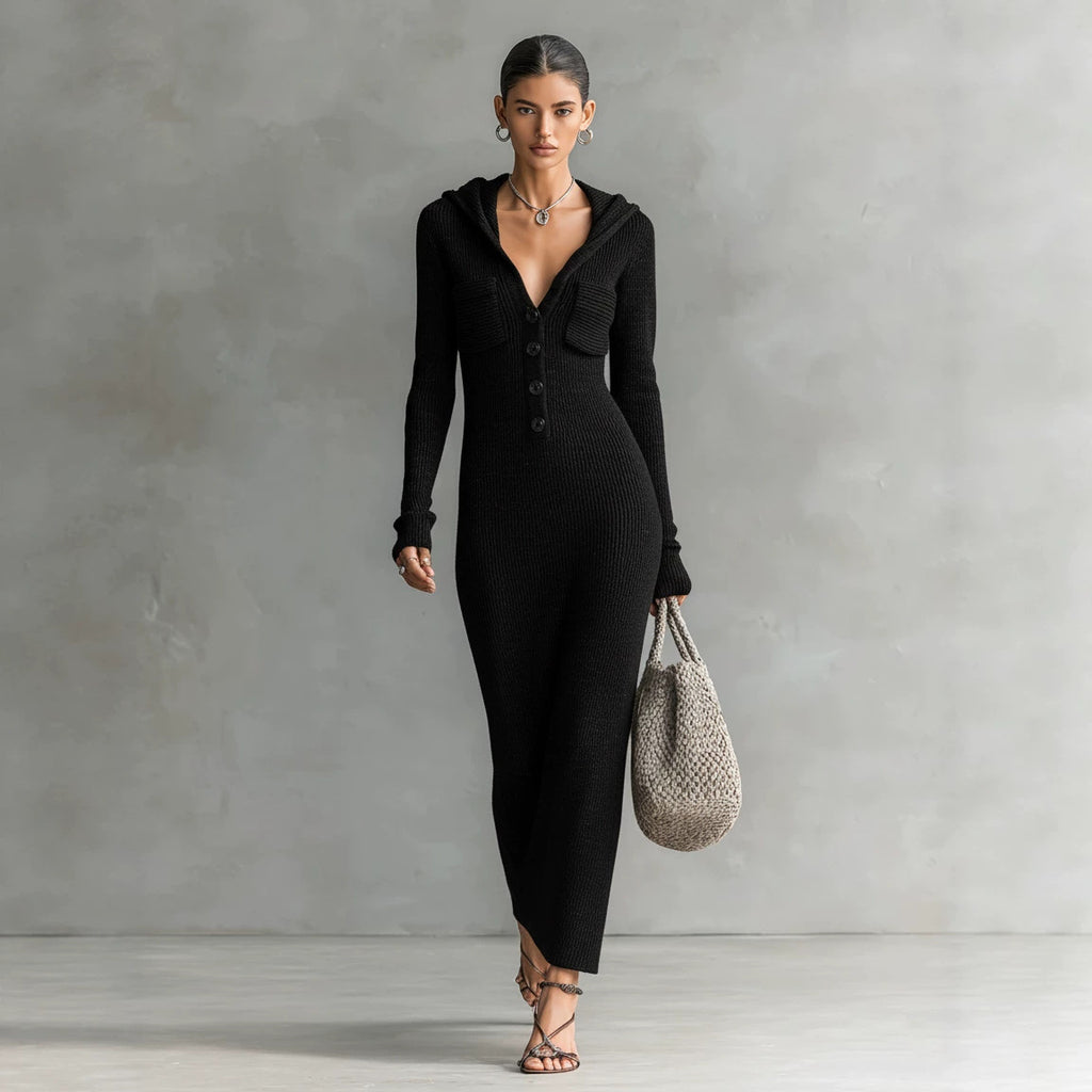 Strickkleid Slim-Fit mit Kapuze und Halbrock