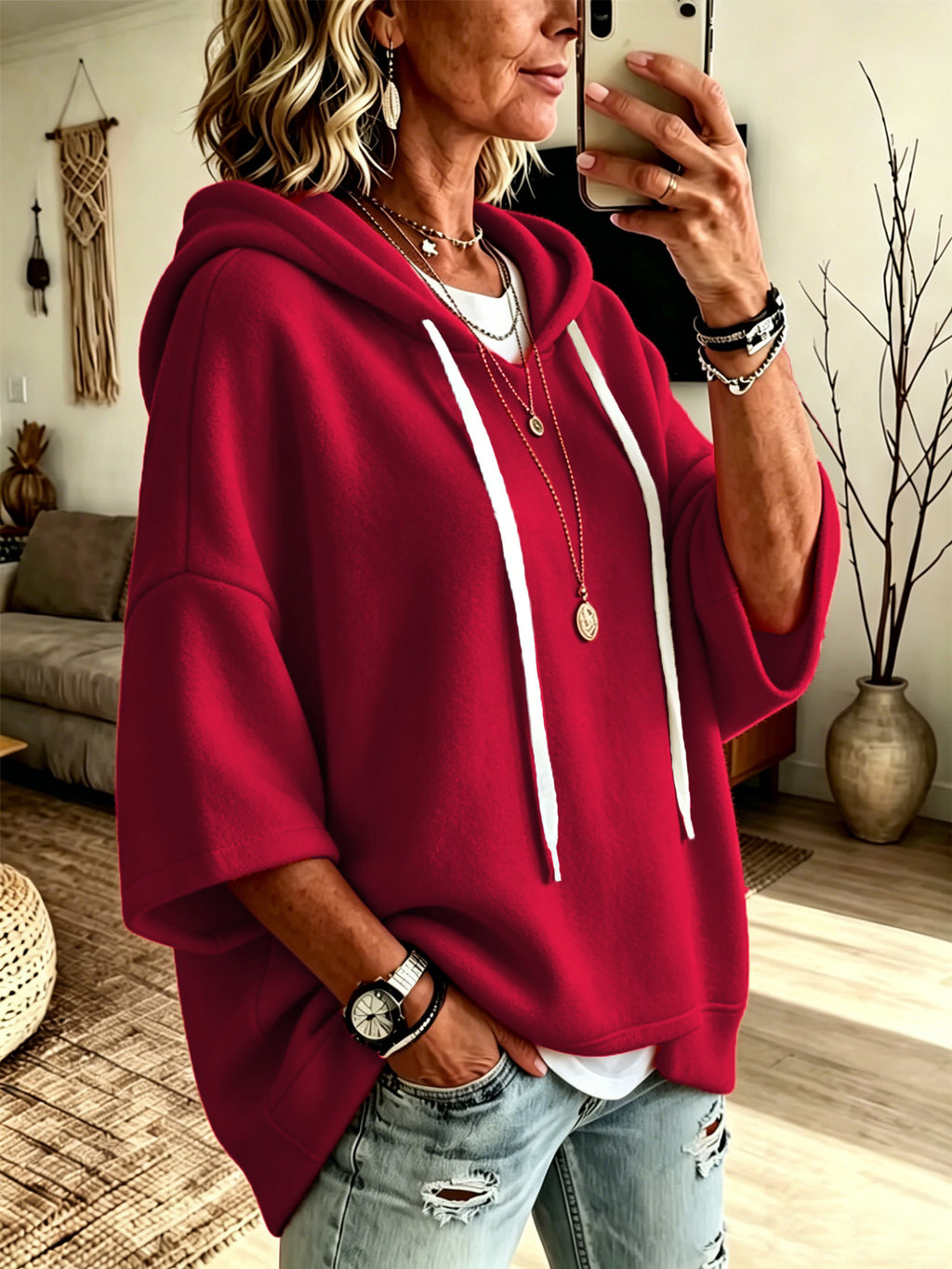Kapuzenpullover mit 3/4-Ärmeln