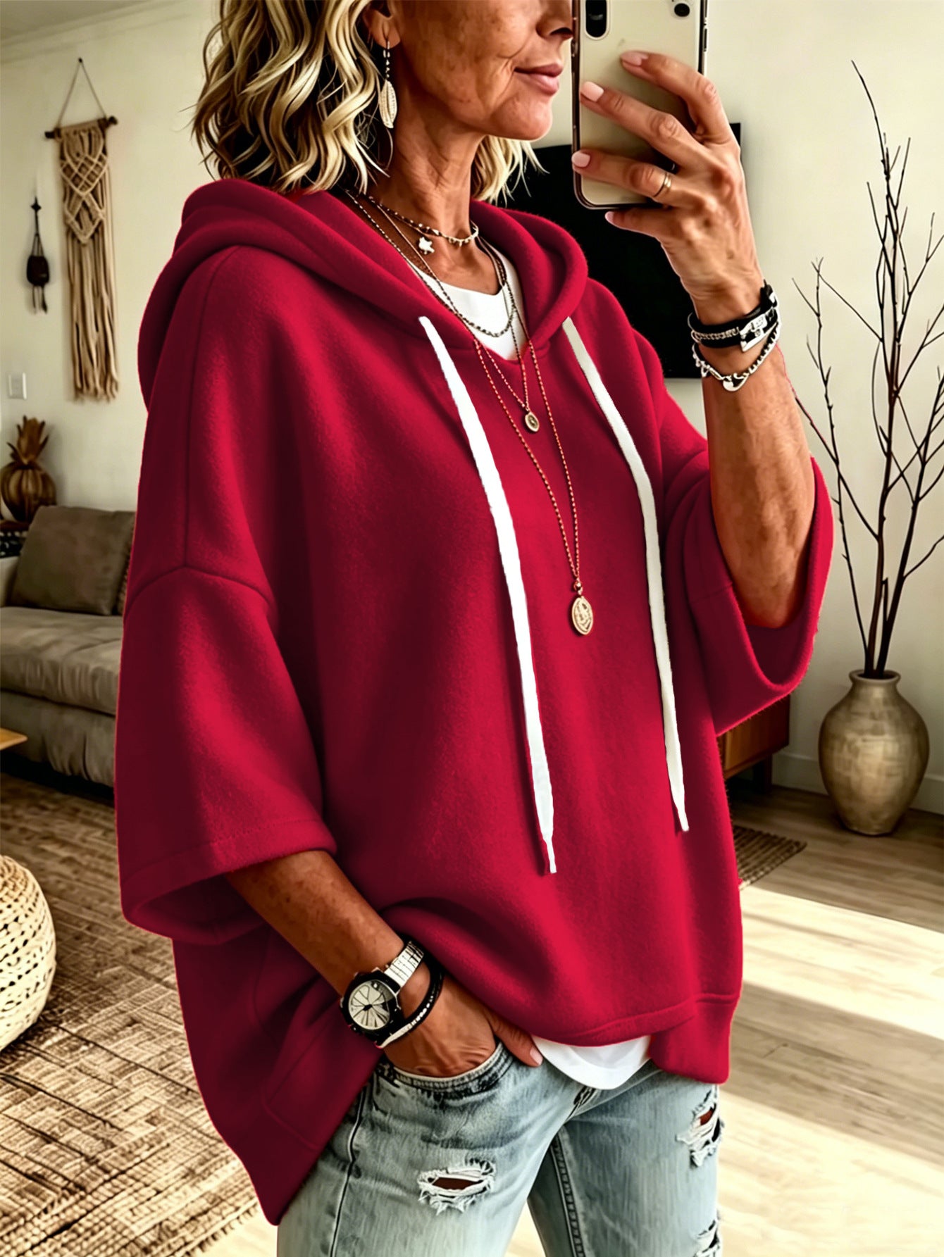 Kapuzenpullover mit 3/4-Ärmeln