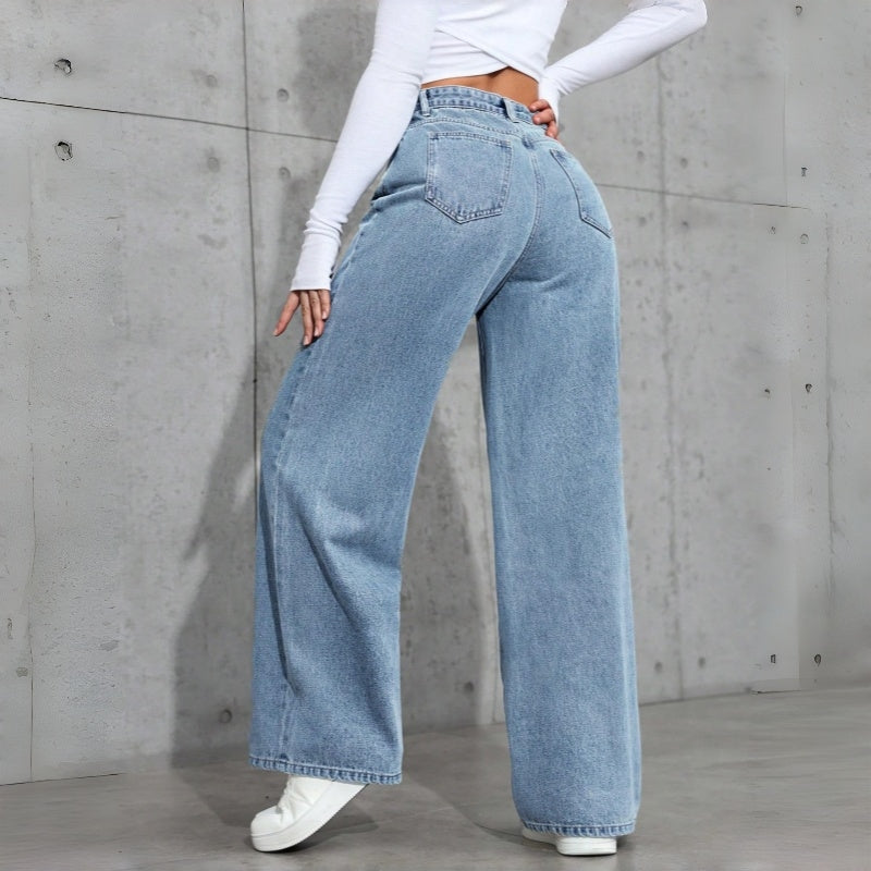 Weite Mid-Waist Jeans mit Rhinestones