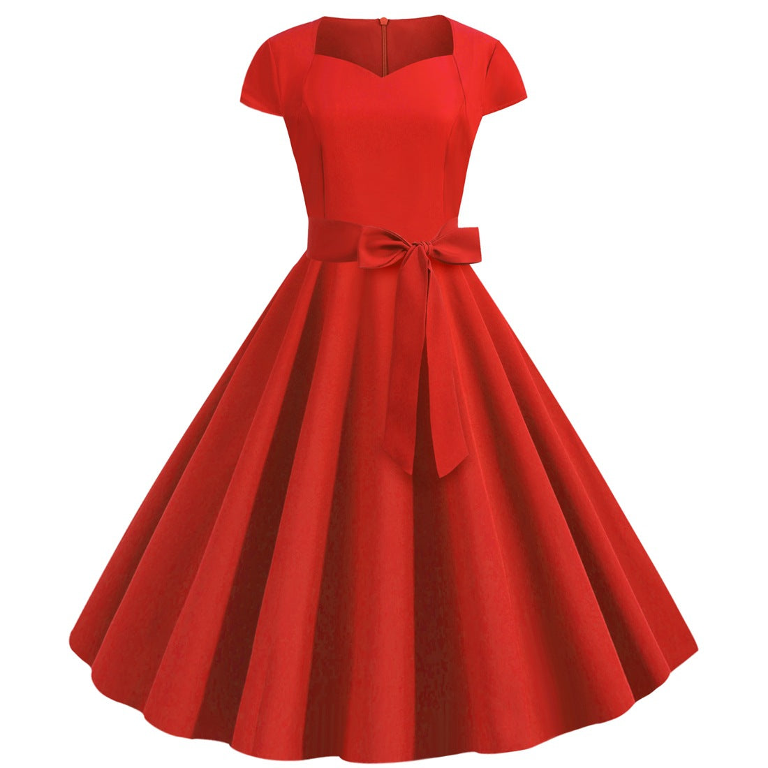 Einfarbiges ärmelloses A-Linien-Kleid mit Gürtel – Bild 5 | LuxeStyle