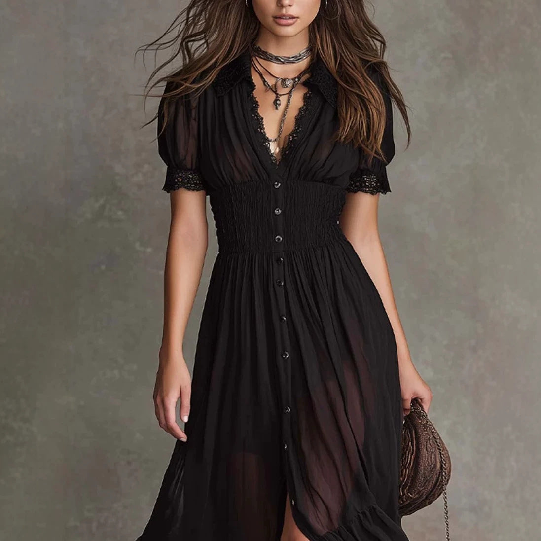 Elegante V-Neck Bluse & Maxi-Rock Set – Bild 2 | LuxeStyle