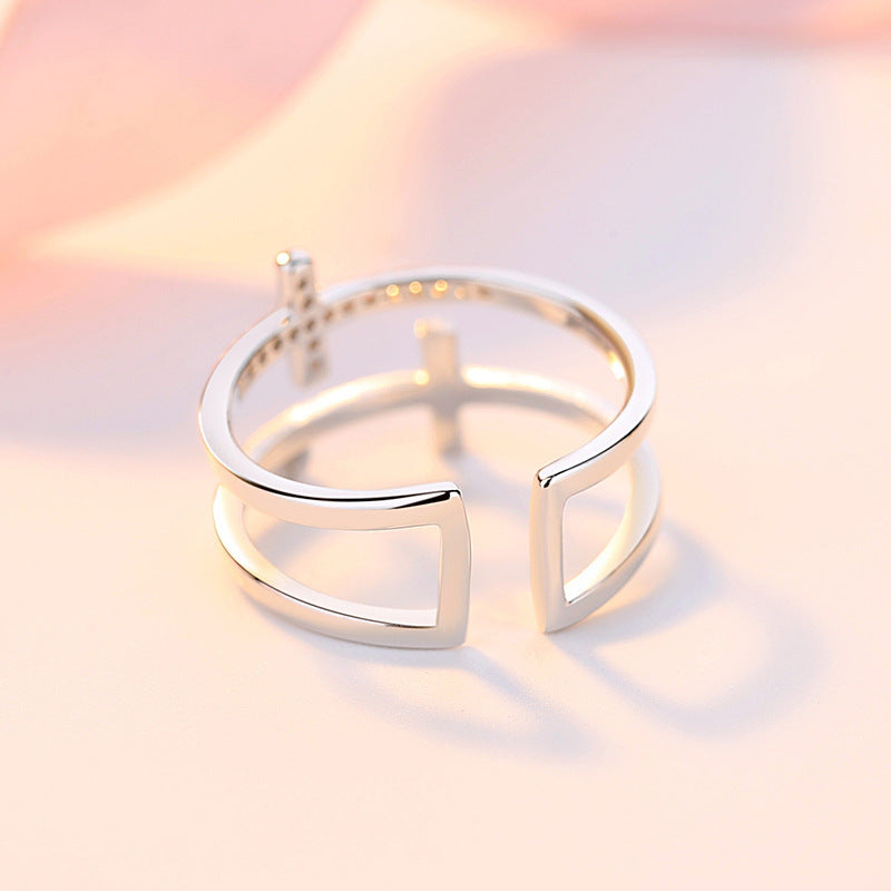 Doppelkreuz Zirkonring, Kupfer, verstellbar