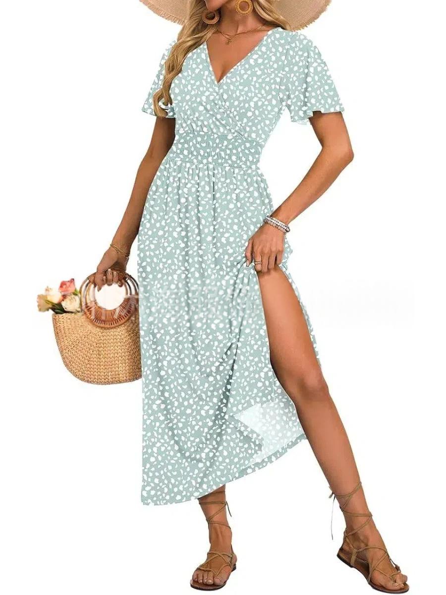 Tailliertes A-Linien Blumenkleid mit Schlitz