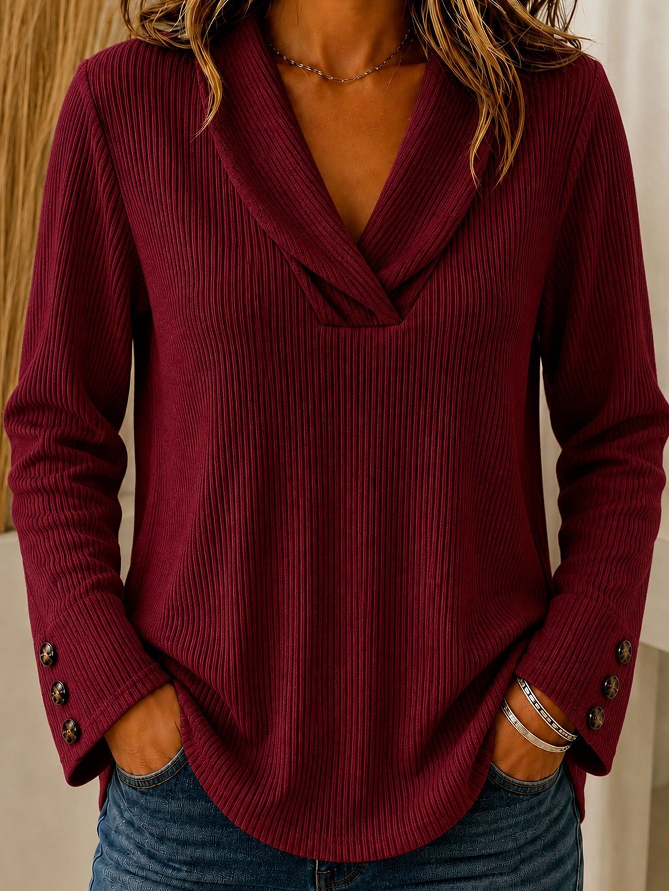 Mode Damen Einfarbiger Crew-Neck Casual Pullover