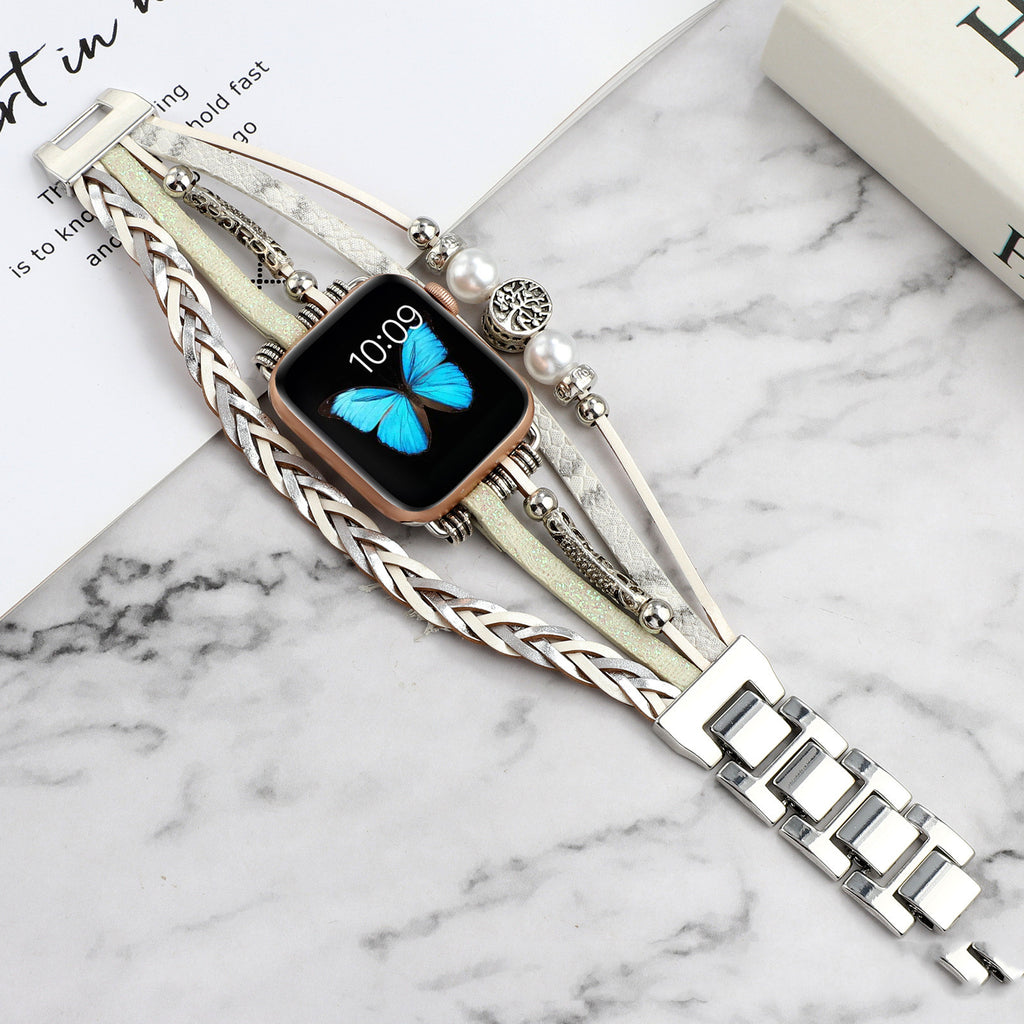Vintage Metall-Leder Armband für Apple Watch – Ansicht 2