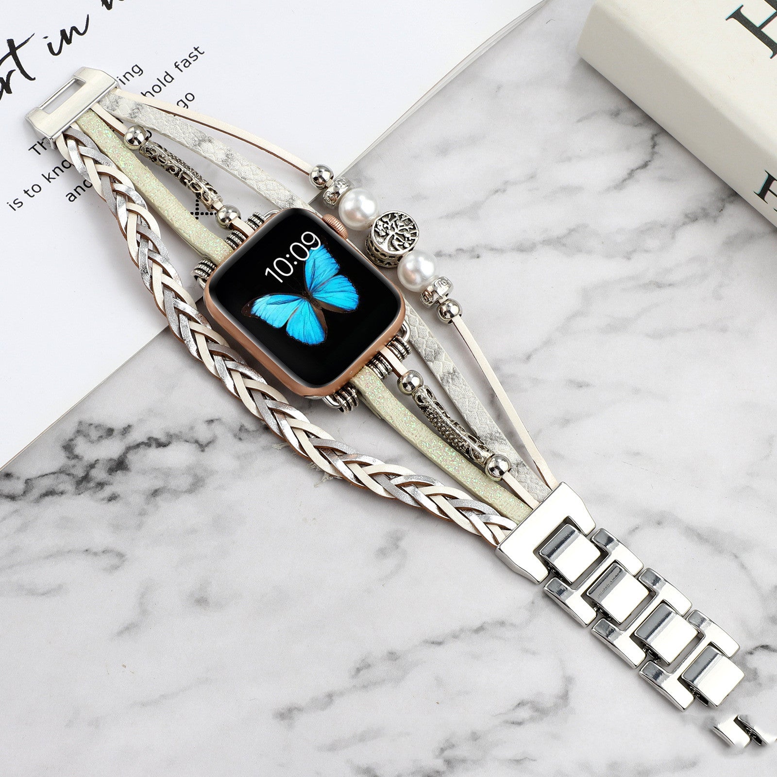 Vintage Metall-Leder Armband für Apple Watch – Ansicht 2