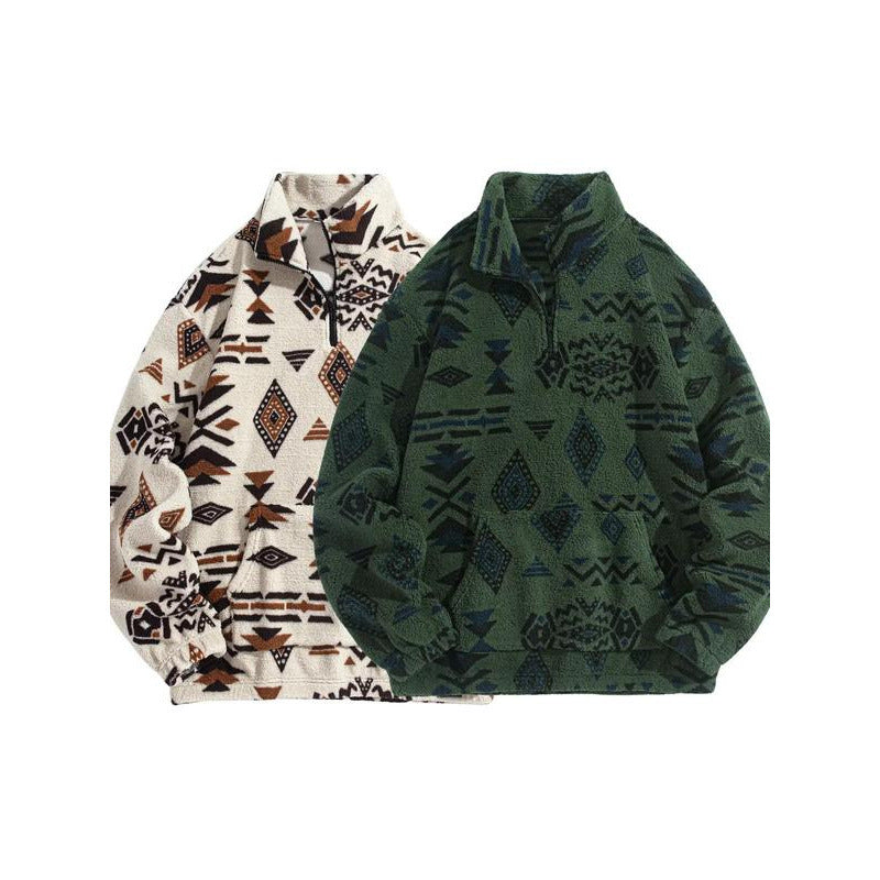 Herren Hoodie mit Ethno-Muster und Reissverschluss