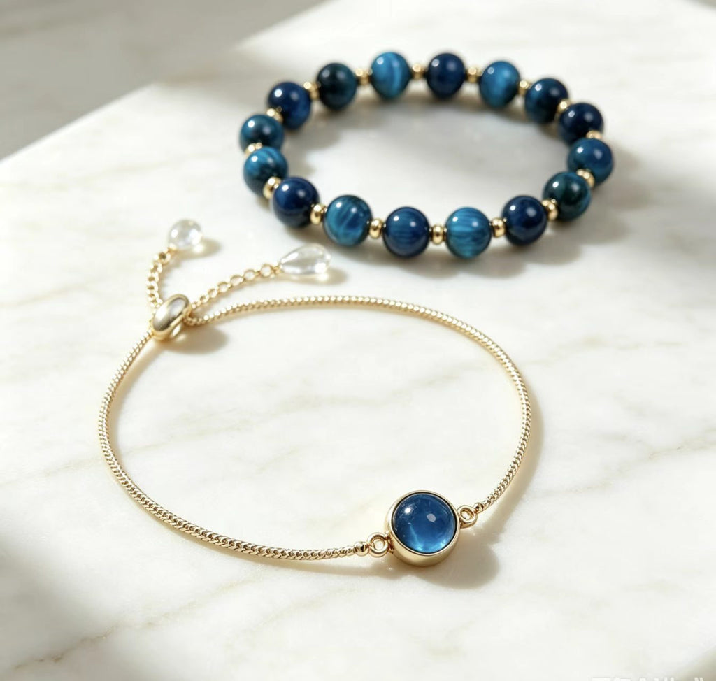 Rundes Stein- und Metallarmband 2er Set