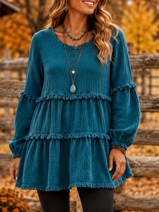 Damen Freizeit-Top mit langen Ärmeln und Paneel-Design