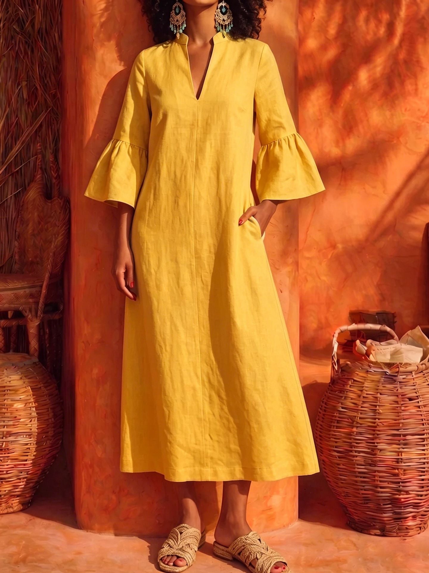 Freizeitkleid mit Rüschenärmeln