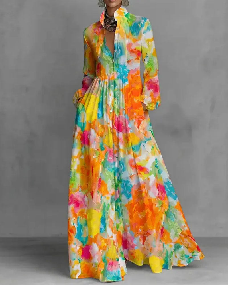 Maxikleid mit Stehkragen und Vintage-Print – Bild 11 | LuxeStyle