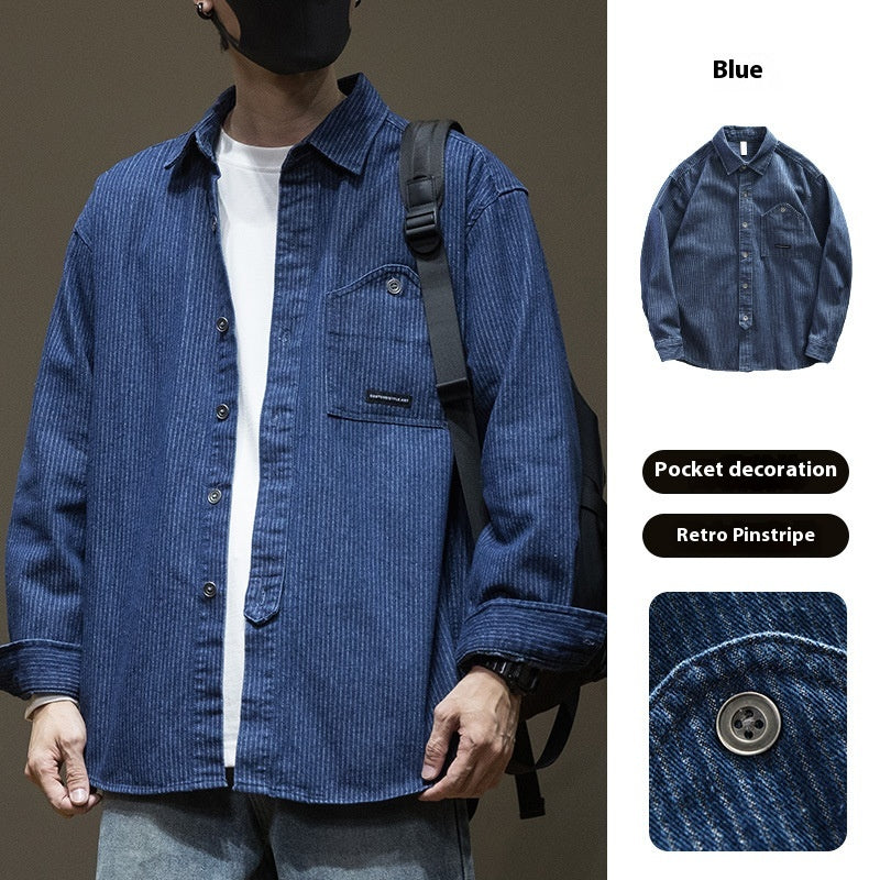 Herren-Langarmhemd aus Denim mit Streifen – Bild 6 | LuxeStyle