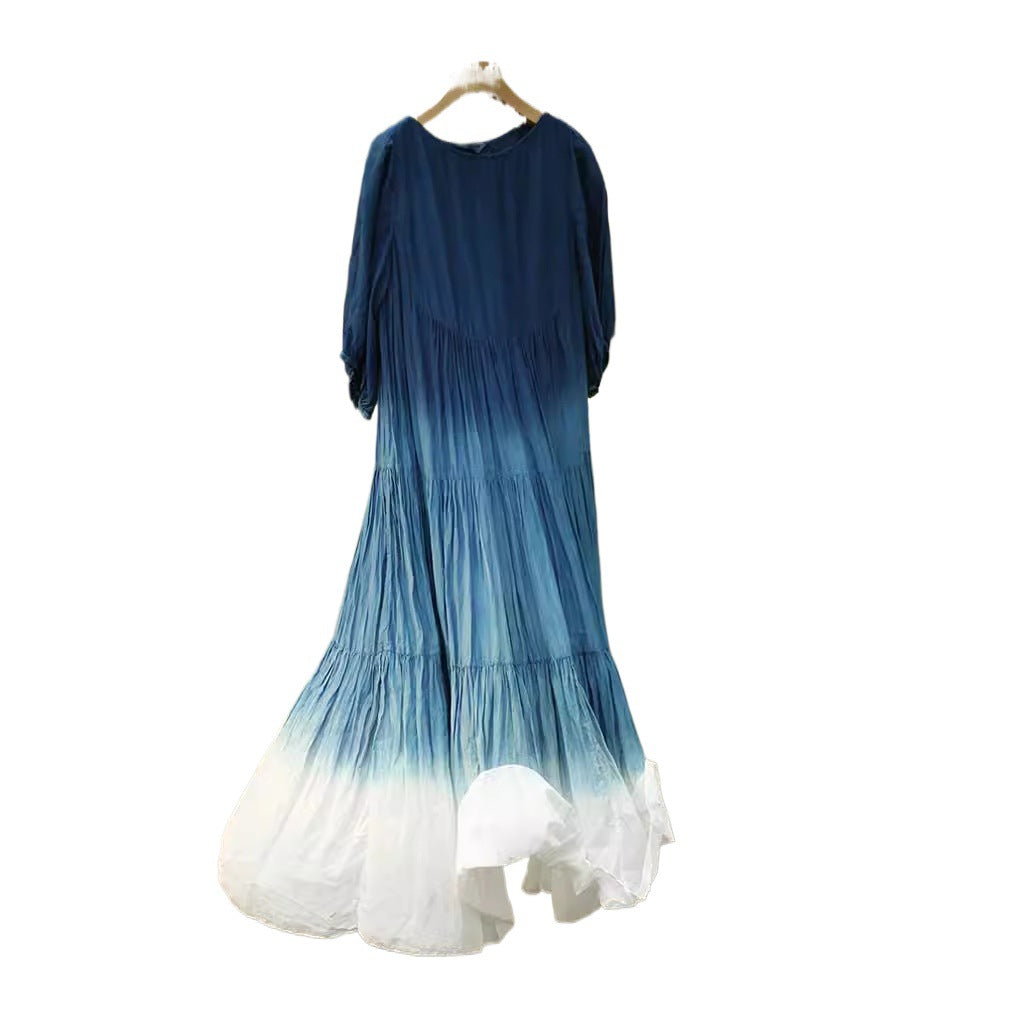 Ombre Baumwollkleid mit One-Shoulder-Design