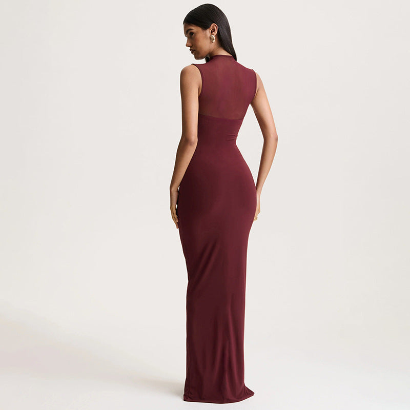 Elegantes ärmelloses Mesh-Kleid mit hohem Kragen – Bild 3 | LuxeStyle