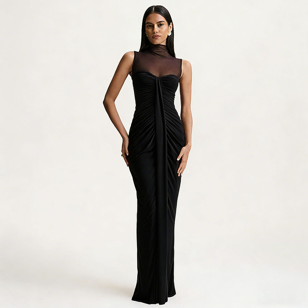 Elegantes ärmelloses Mesh-Kleid mit hohem Kragen – Bild 4 | LuxeStyle