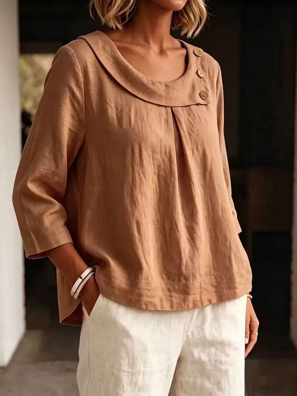 Lässiges Rundhals-Shirt mit Dreiviertelarm