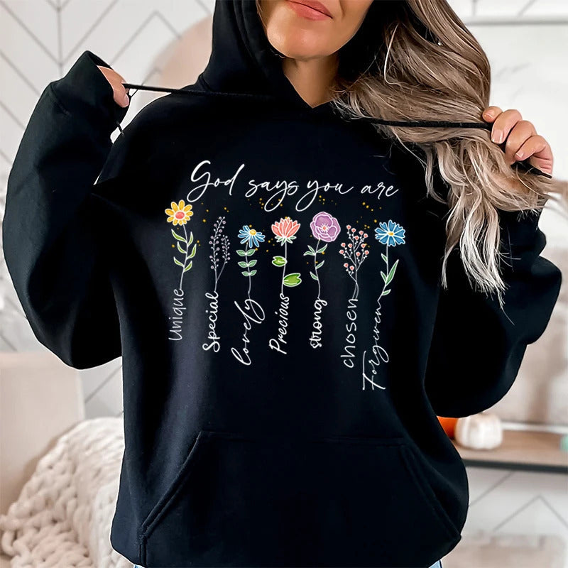 Hoodie «You Are Unique» mit Blumenprint