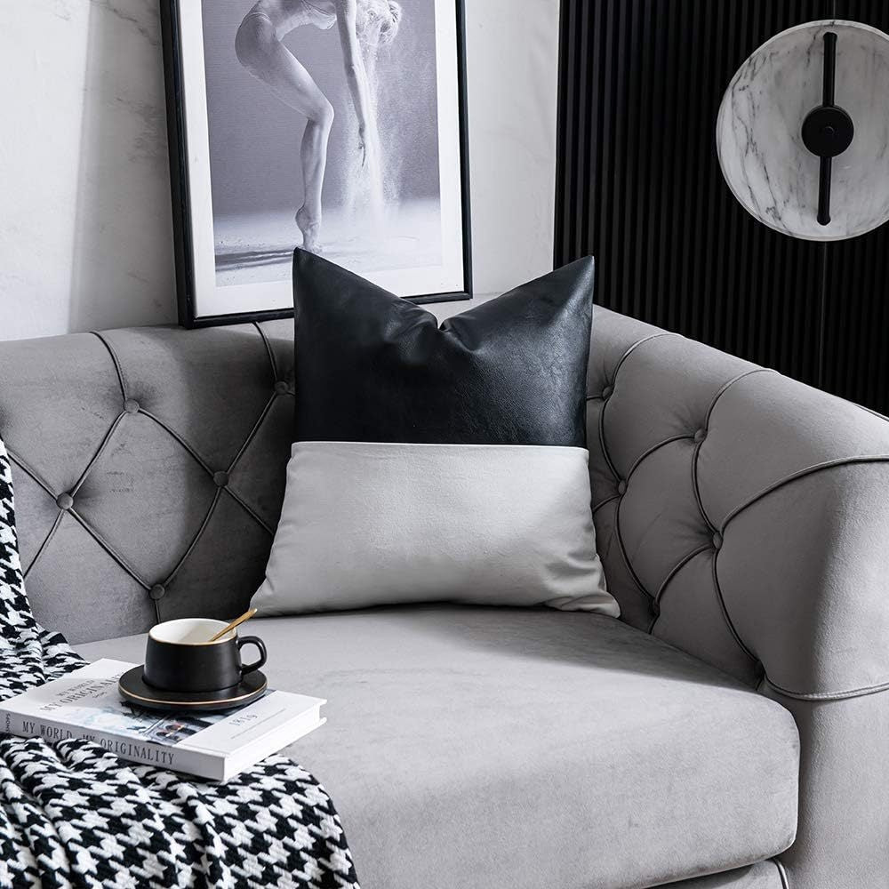 Sofa-Kissenbezug aus Baumwolle und PU-Leder – Bild 2 | LuxeStyle