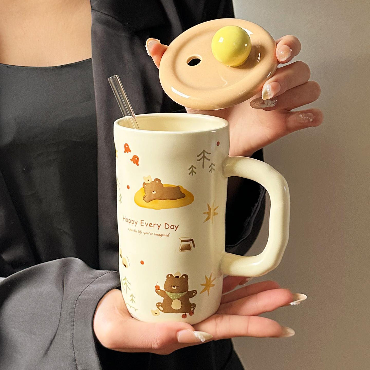 Keramiktasse mit Deckel und Pinsel – Bild 2 | LuxeStyle